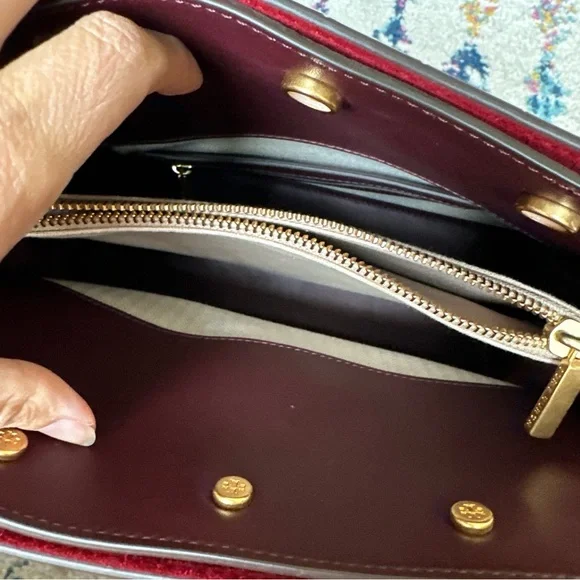 Tory Burch Lee Radziwill Embossed Small Double Bag in Roma Red - Picture 8 of 15